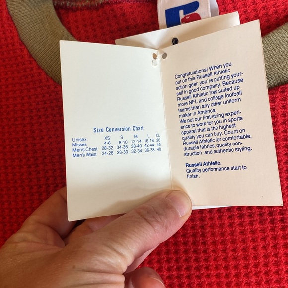 Russell Athletic Deadstock Vintage Mens Waffle Knit Thermal Shirt 80s Ringer Tee - Picture 6 of 11